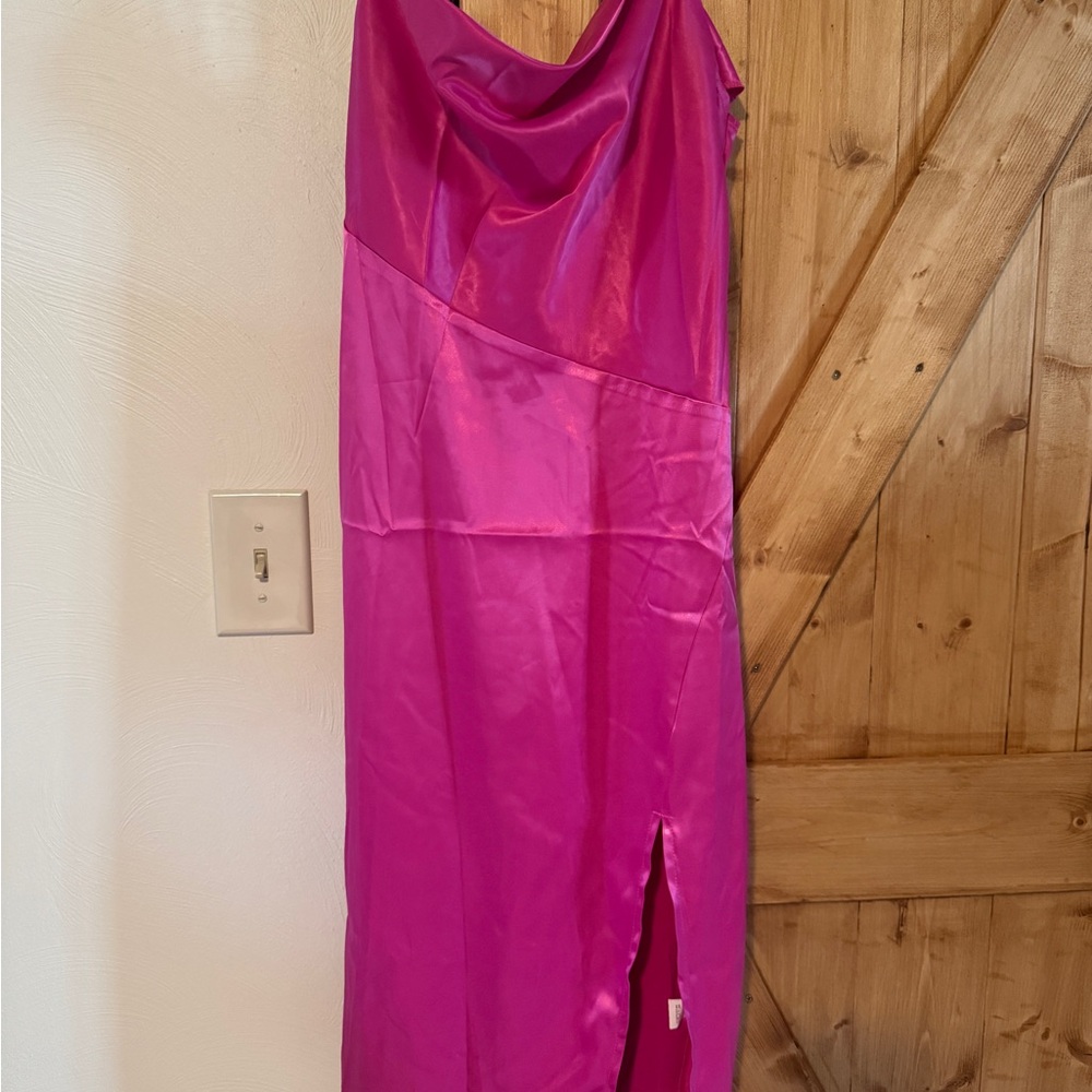 Fuchsia Satin Cowl Neck Slip Dress
